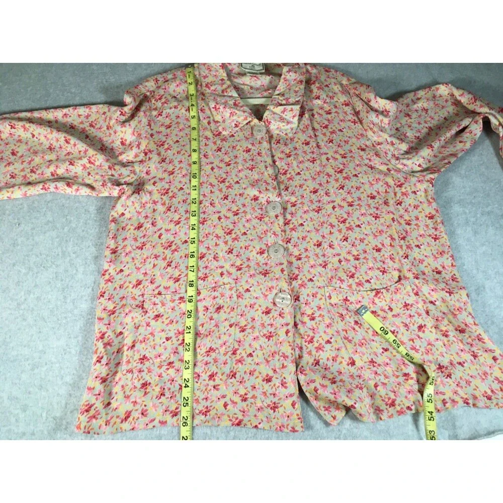Vtg Womens M April Cornell Pink Floral Long Sleeve Button Shirt W /Pockets